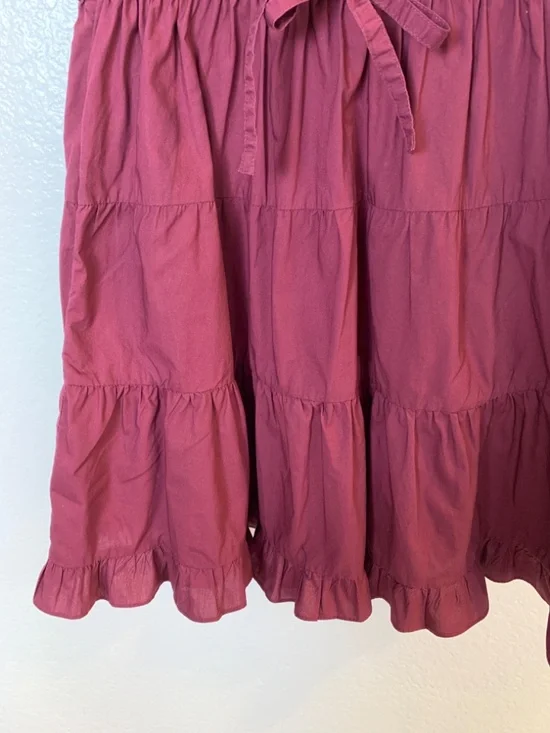 Ulla Johnson Olina Puff-Sleeve Tiered Cotton Poplin Dress Womens 8 Burgundy Boho - Picture 10 of 15